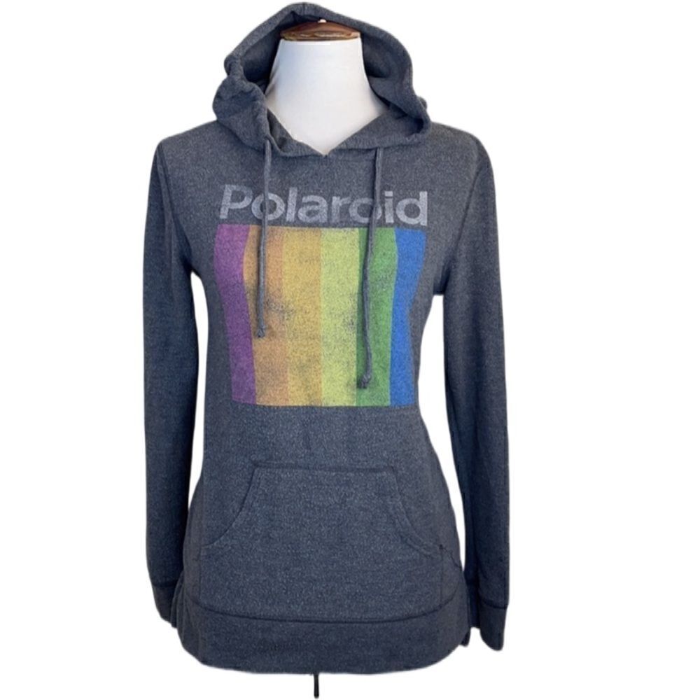 Vintage Polaroid Distressed Fleece Lined Lightweight Hoodie (Size: Small)